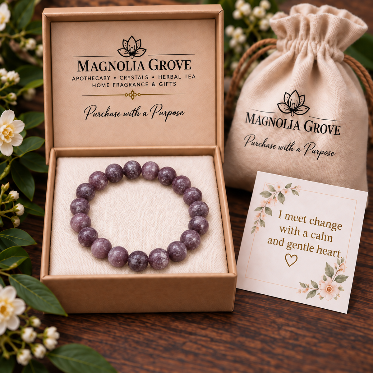 Lepidolite 8mm stretch bracelet gift