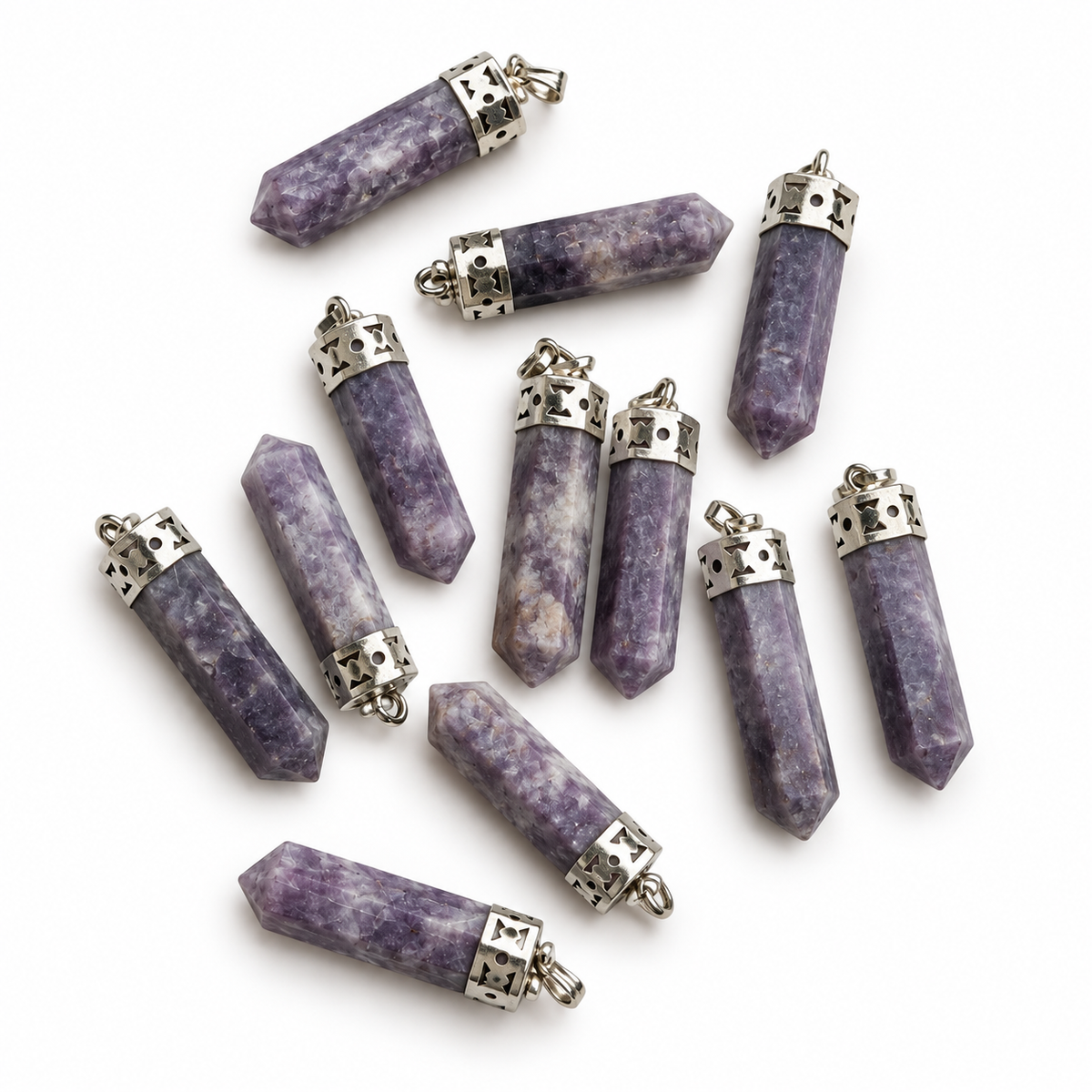 Lepidolite pencil pendant — color and pattern variations