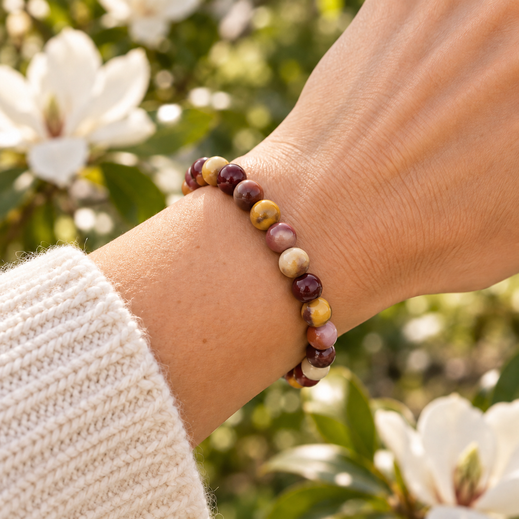 Mookaite Jasper 8mm stretch bracelet wrist