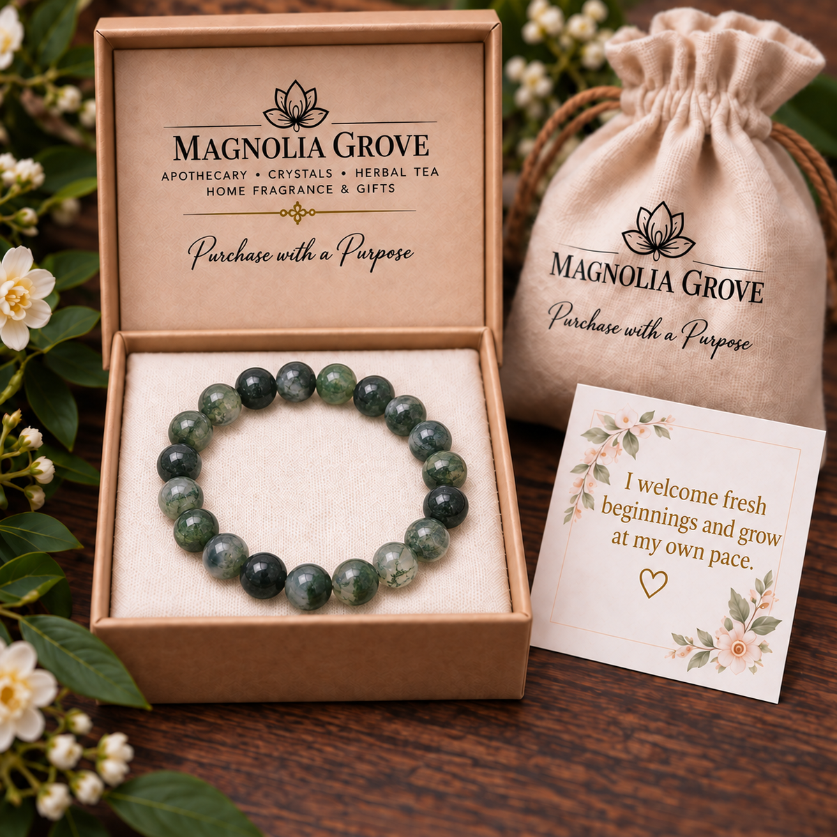 Moss Agate 8mm stretch bracelet gift