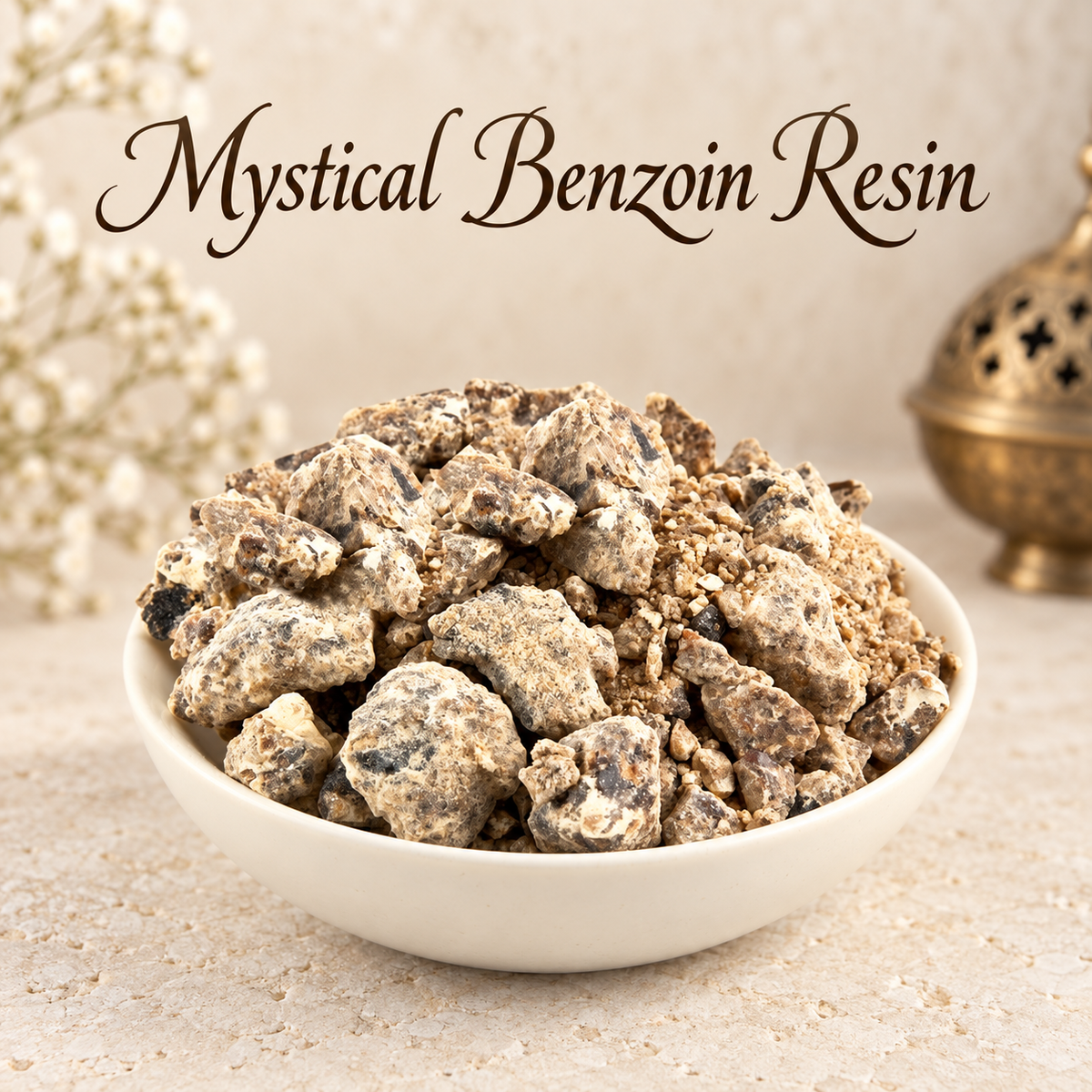 Mystical Benzoin Resin natural resin incense in an elegant ceramic bowl