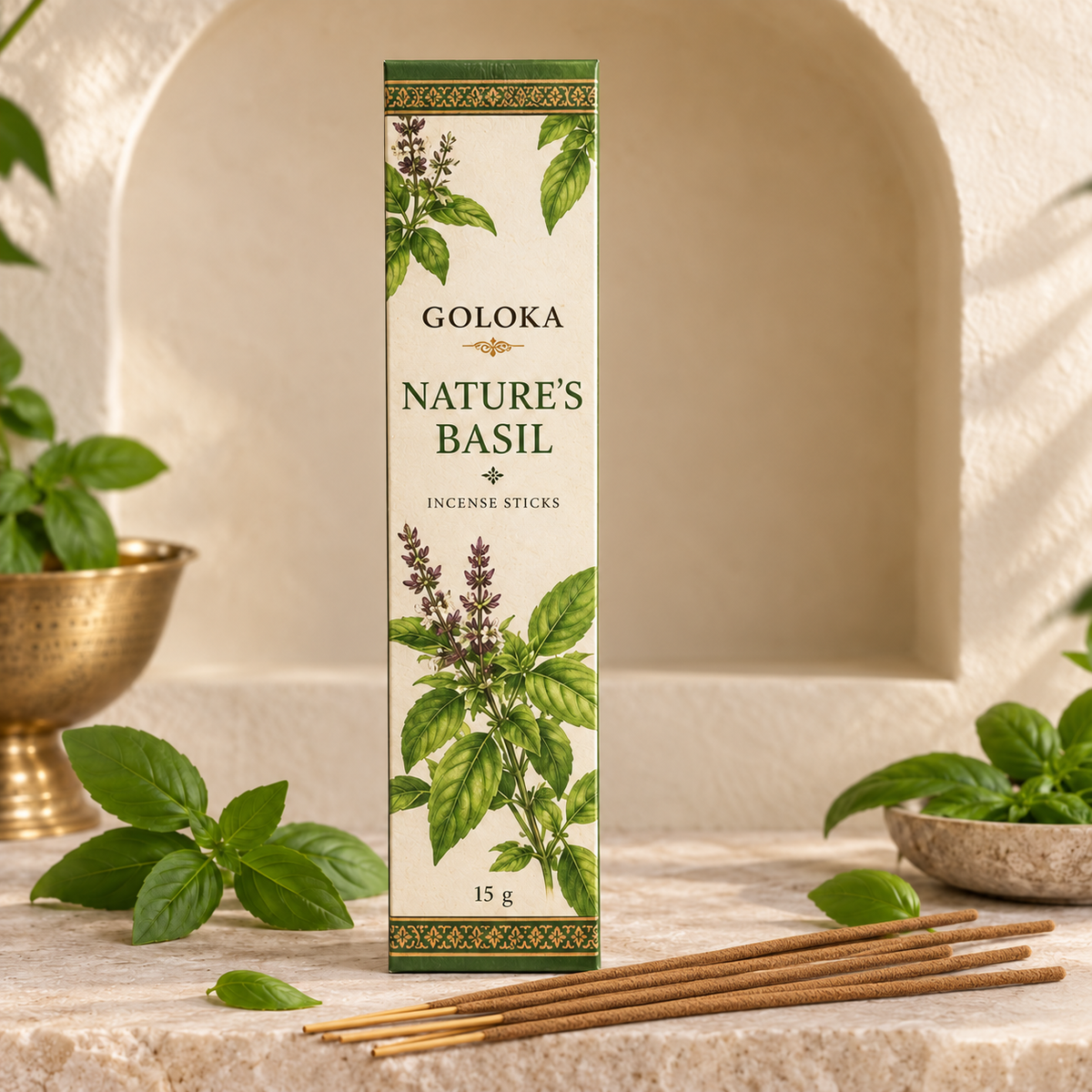Goloka Nature's Basil Incense Sticks – 15 Gram Pack