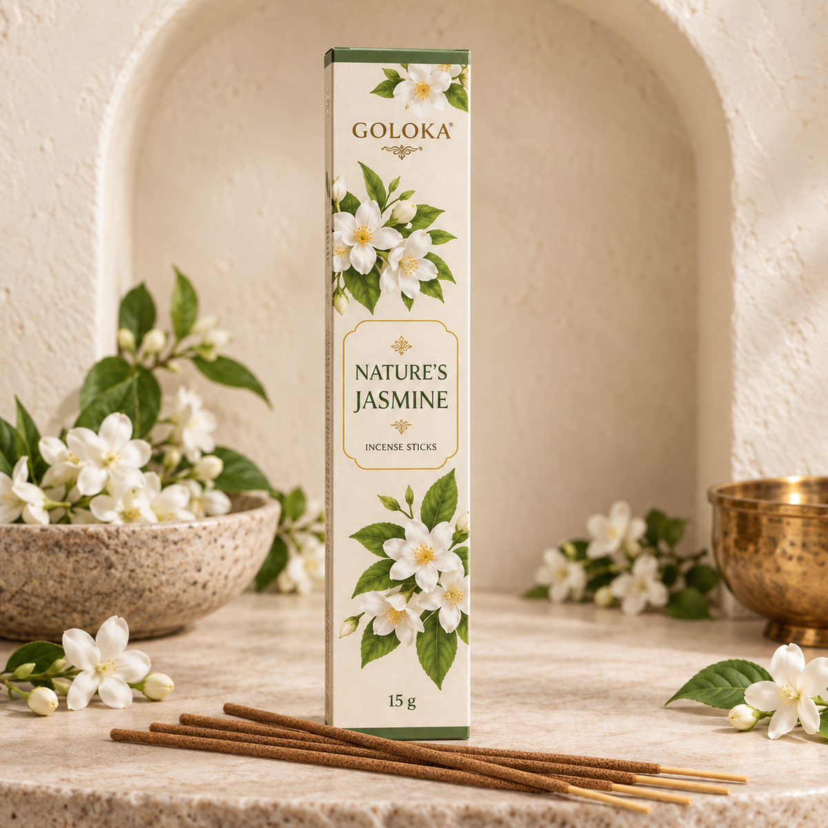 Goloka Nature's Jasmine Incense Sticks – 15 Gram Pack