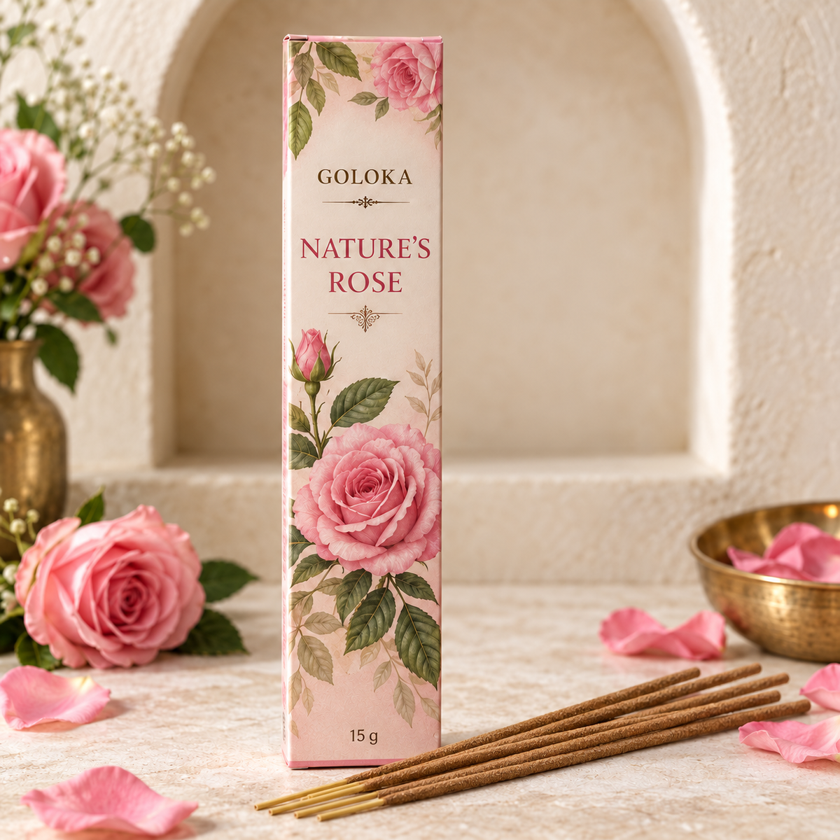 Goloka Nature's Rose Incense Sticks – 15 Gram Pack