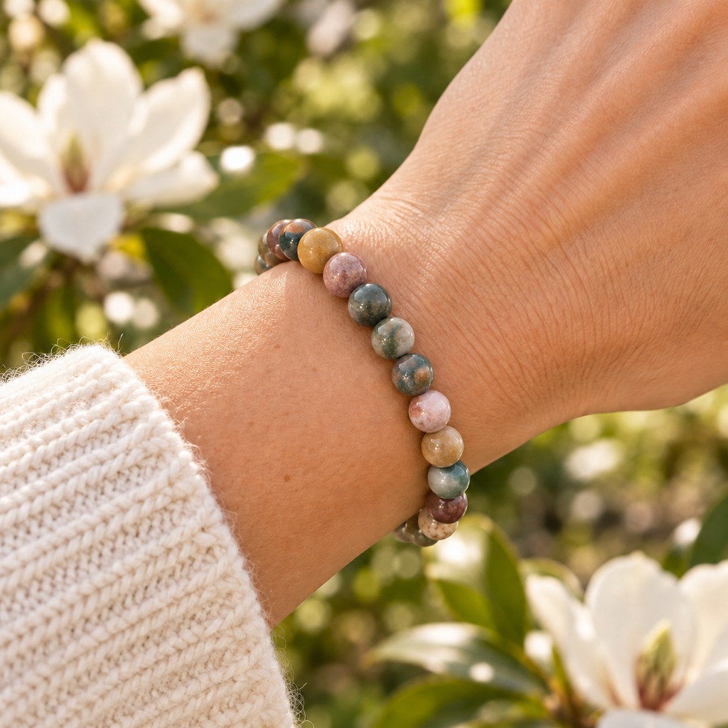 Ocean Jasper 8mm stretch bracelet wrist