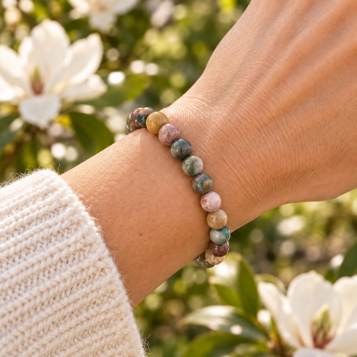 Ocean Jasper 8mm stretch bracelet wrist
