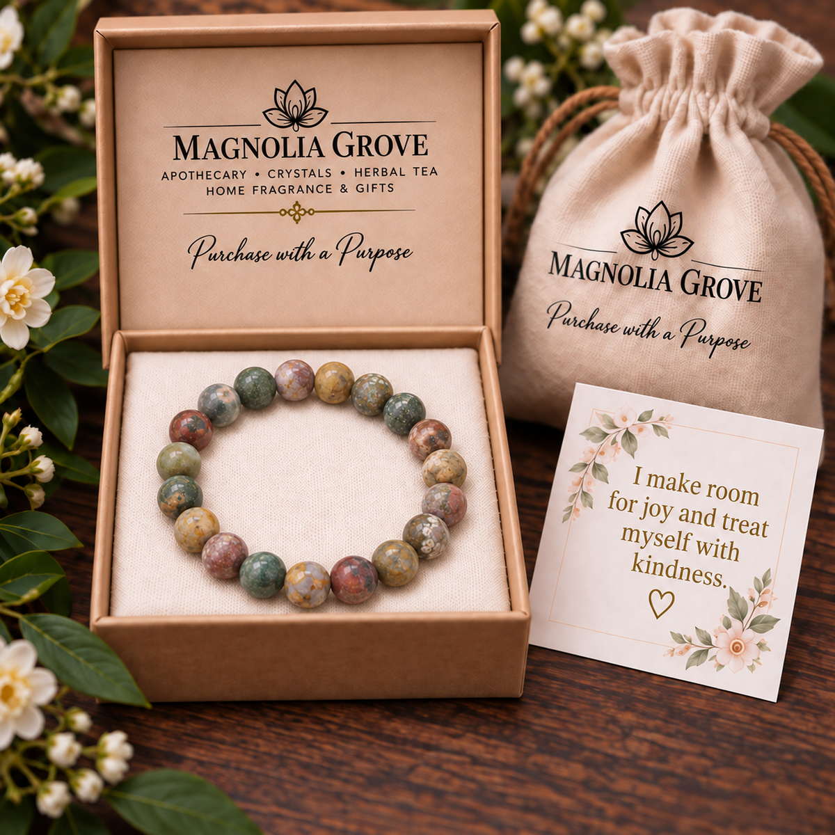 Ocean Jasper 8mm stretch bracelet gift