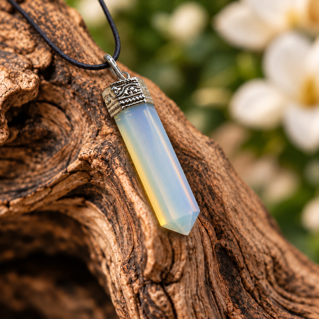 Opalite pencil pendant — detail close-up