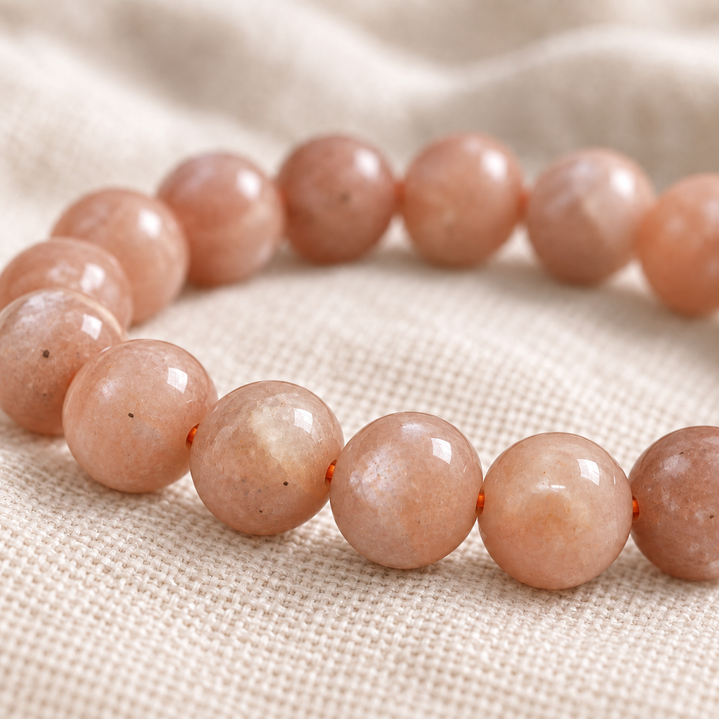 Peach Moonstone 8mm stretch bracelet macro
