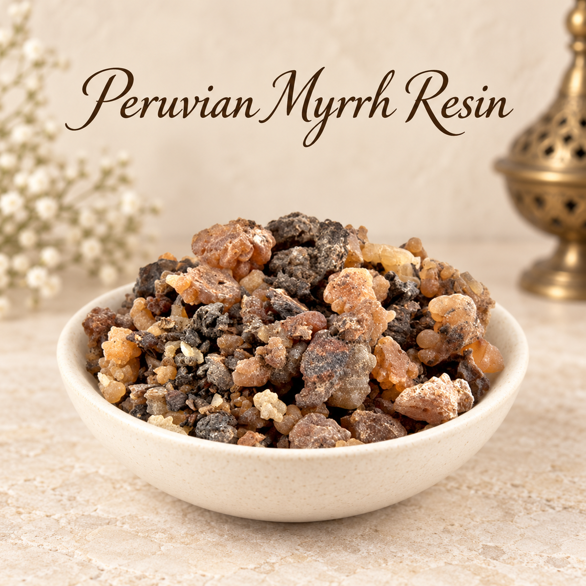 Peruvian Myrrh Resin natural resin incense in an elegant ceramic bowl
