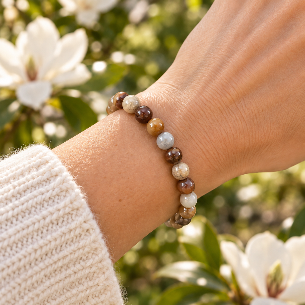 Petrified Wood 8mm stretch bracelet wrist