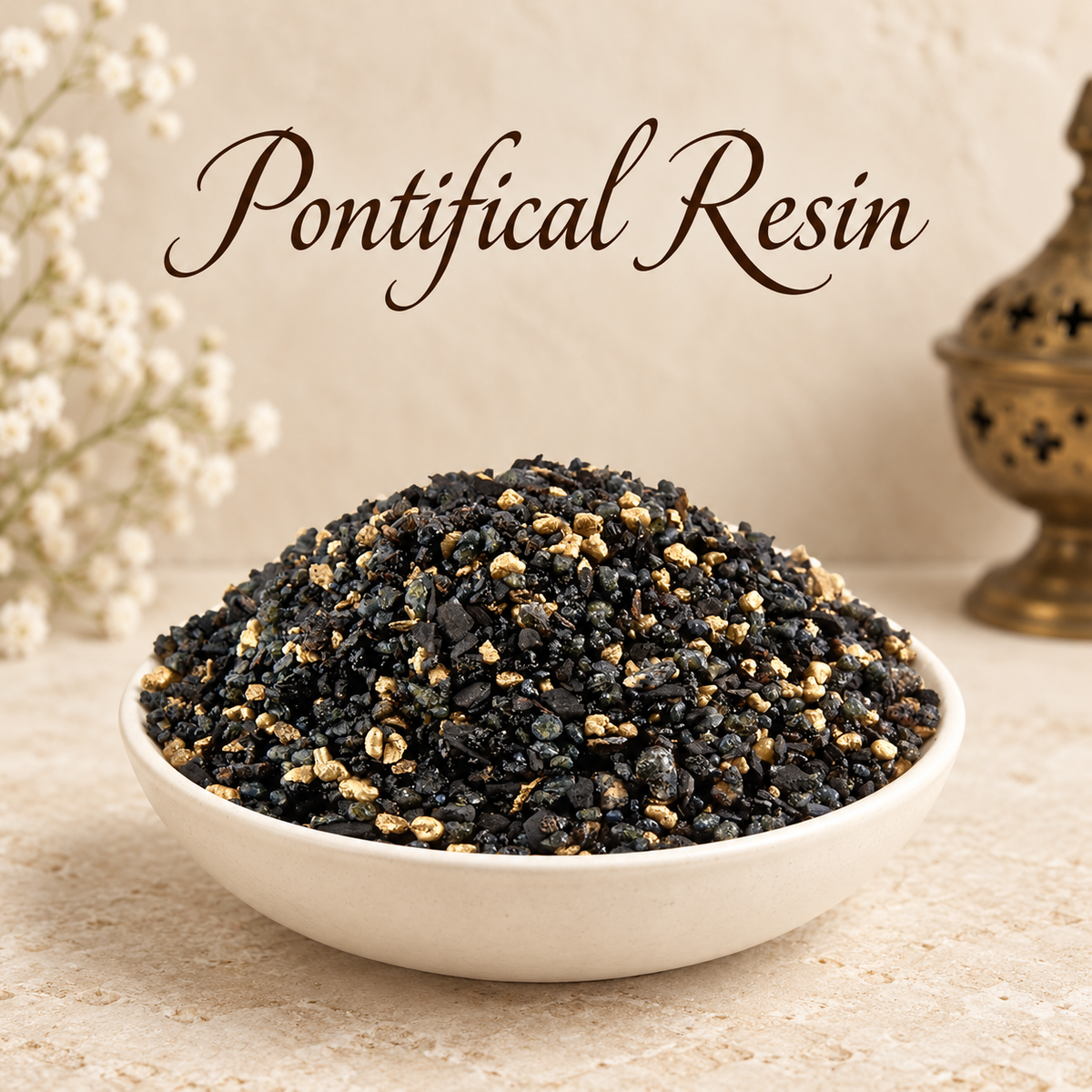 Pontifical Resin natural resin incense in an elegant ceramic bowl