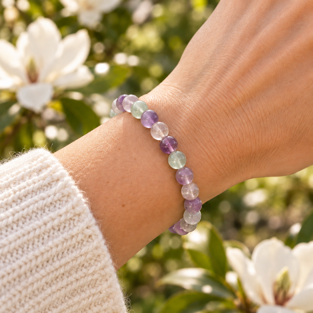 Rainbow Fluorite 8mm stretch bracelet wrist