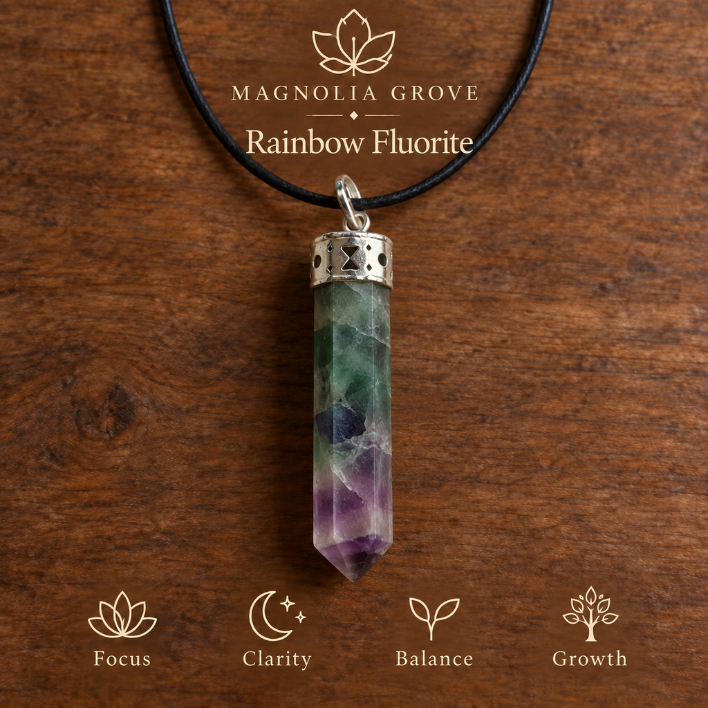 Rainbow Fluorite pencil pendant — main branded image