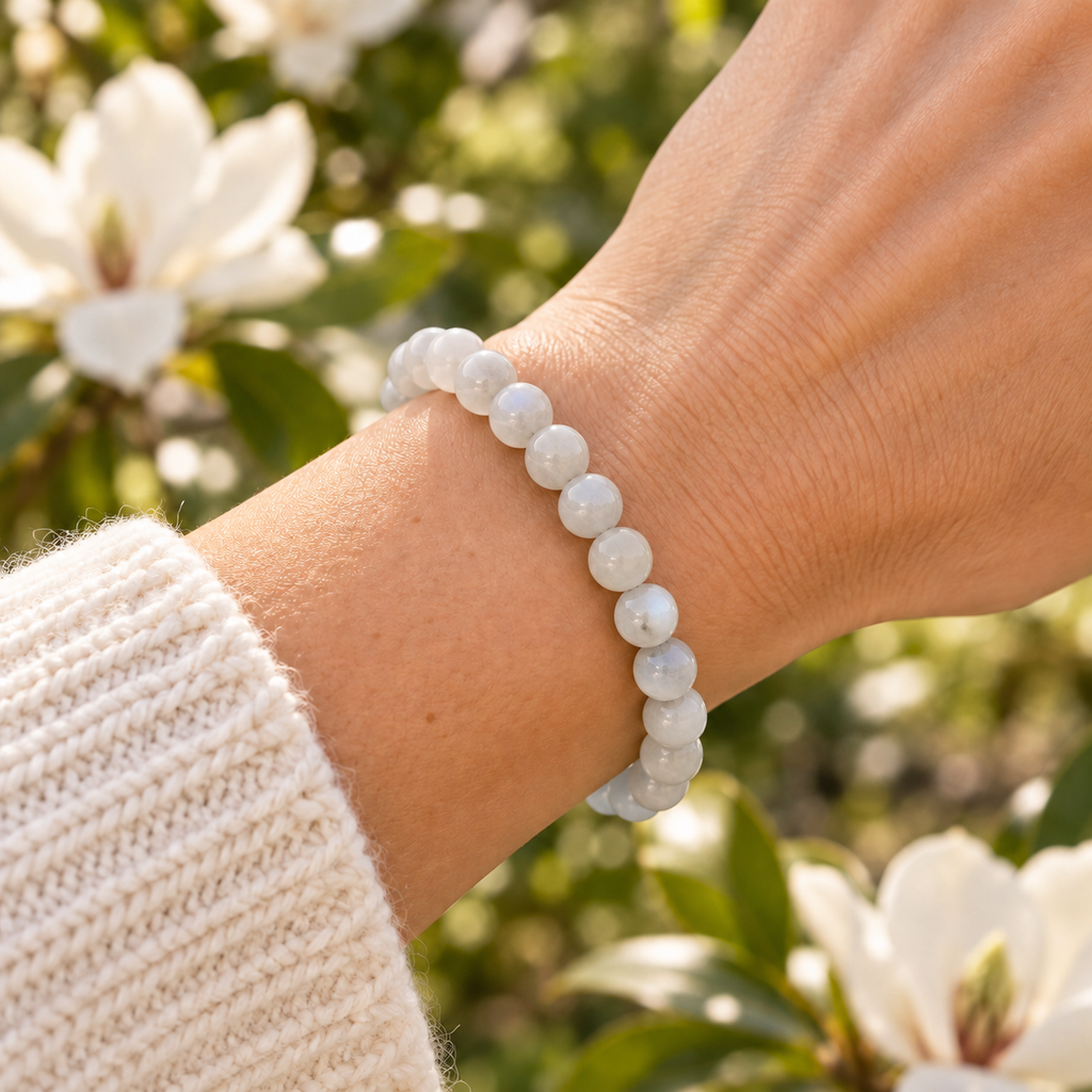 Rainbow Moonstone 8mm stretch bracelet wrist