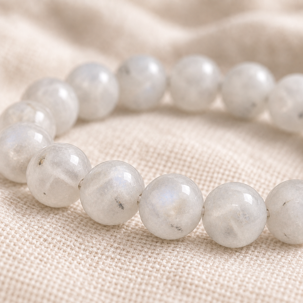 Rainbow Moonstone 8mm stretch bracelet macro