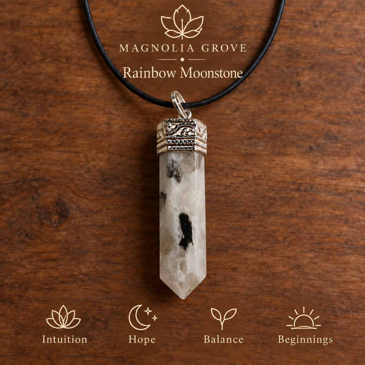 Rainbow Moonstone pencil pendant — main branded image