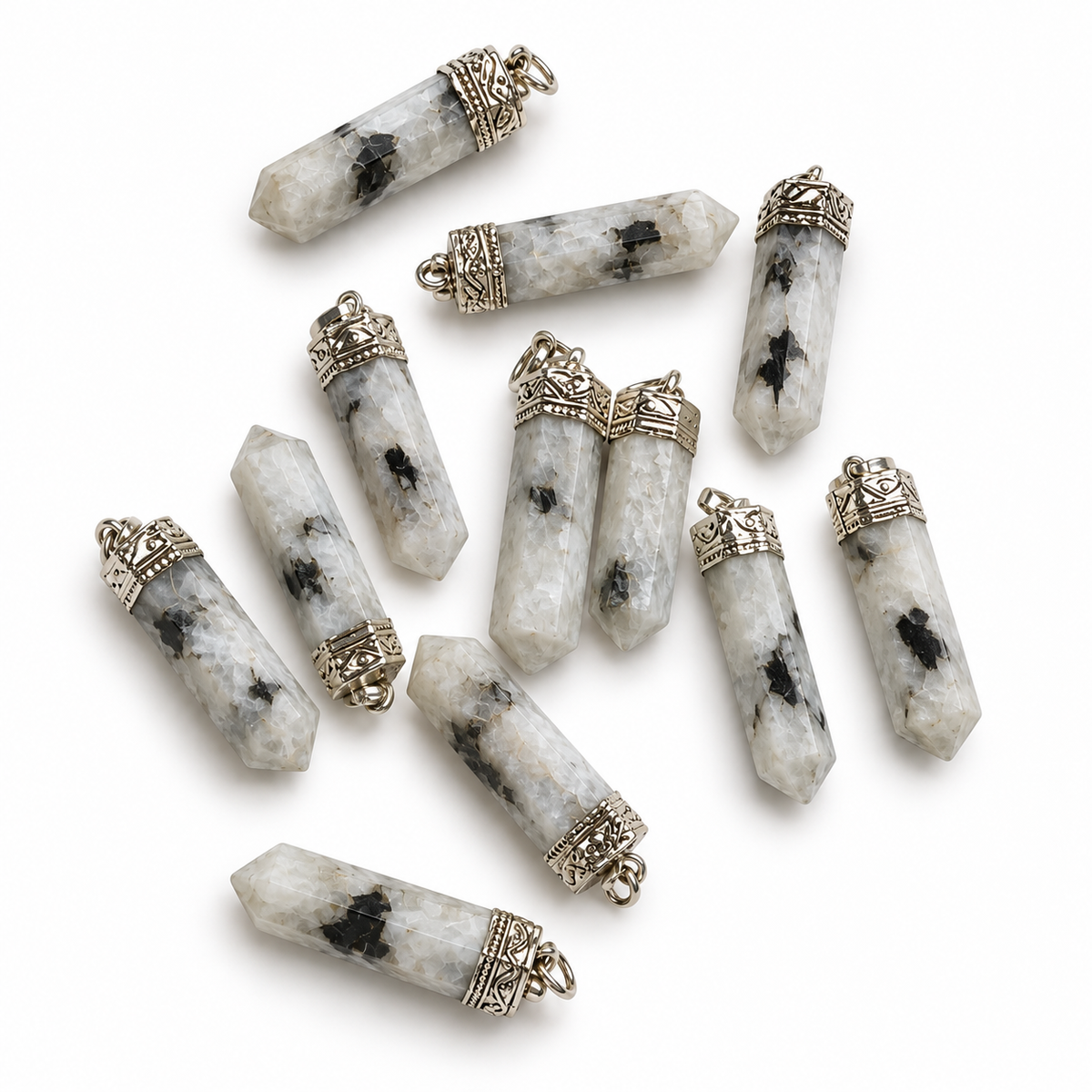 Rainbow Moonstone pencil pendant — color and pattern variations