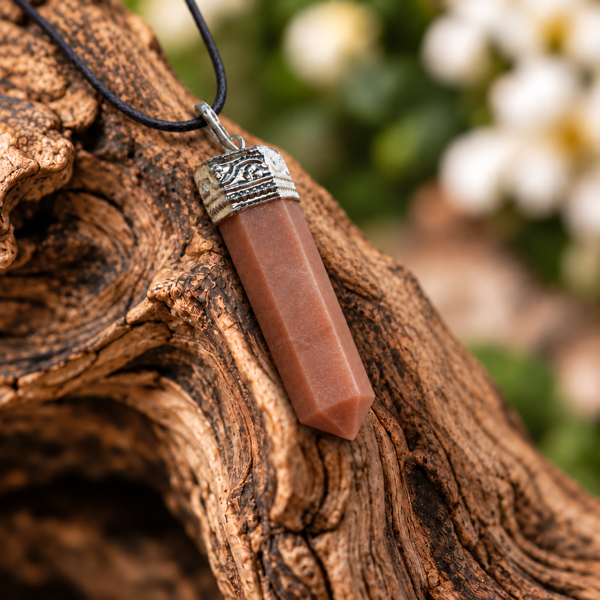 Red Aventurine pencil pendant — detail close-up
