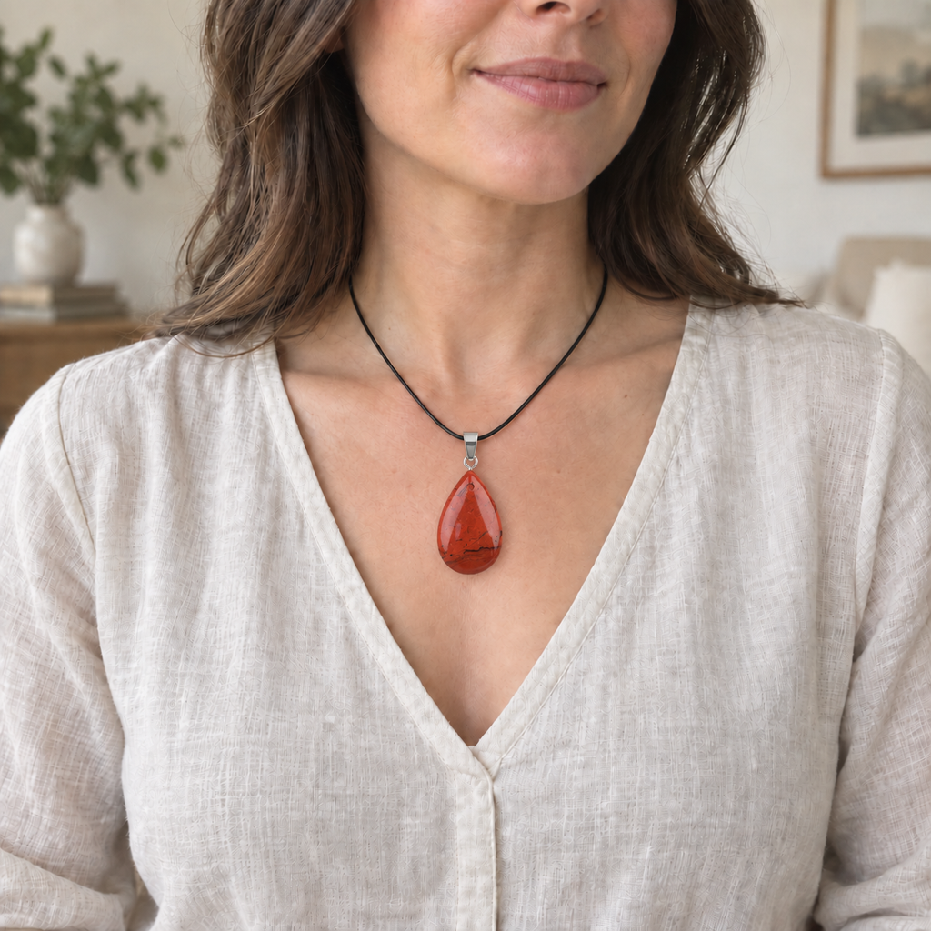 Red Jasper drop pendant — lifestyle