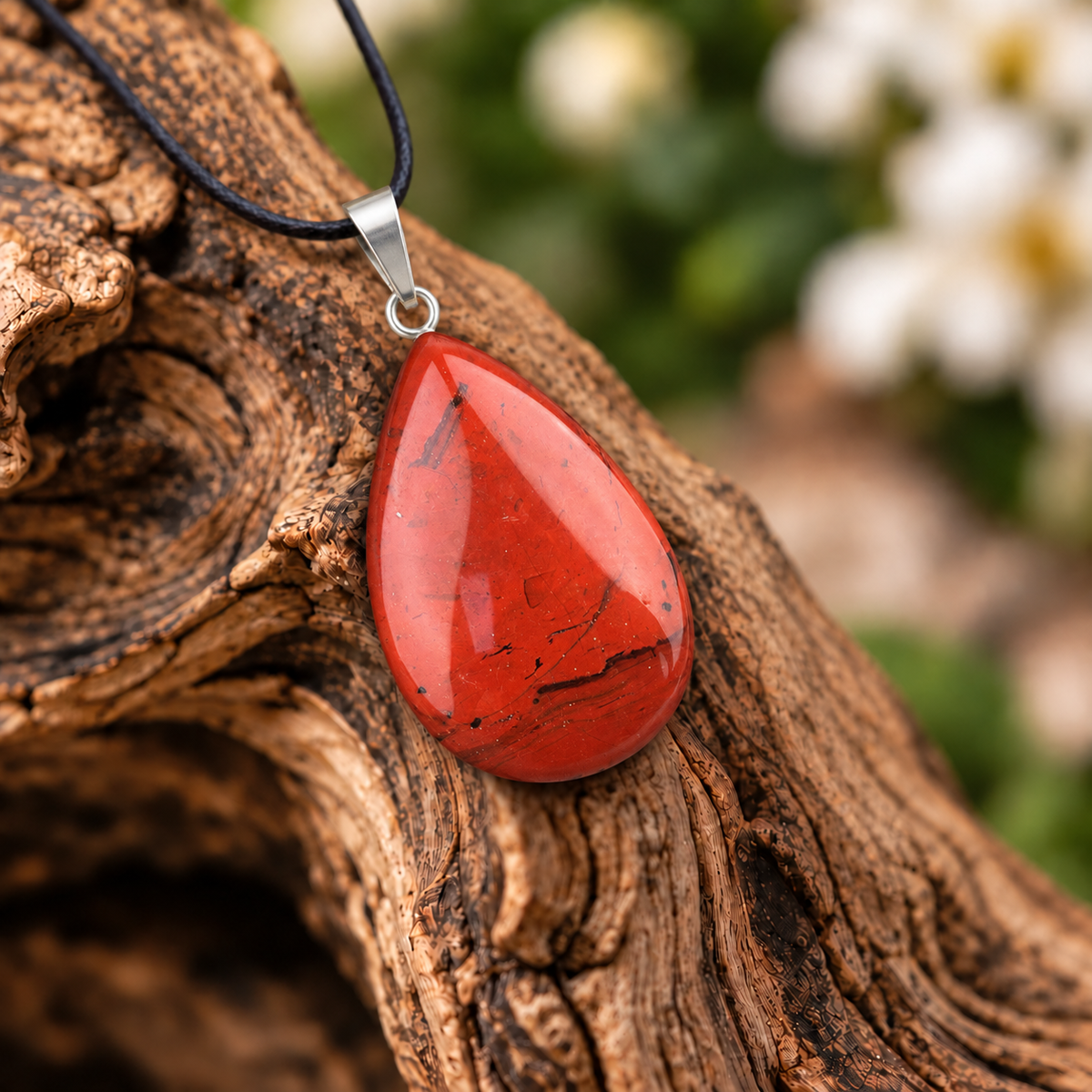 Red Jasper drop pendant — closeup