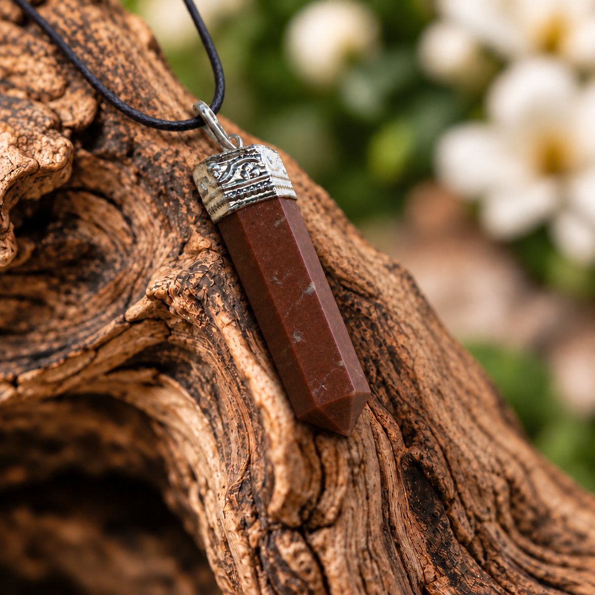 Red Jasper pencil pendant — detail close-up