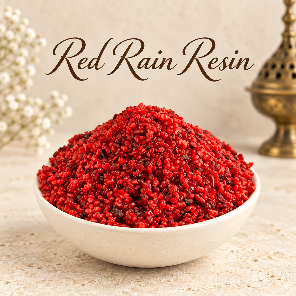 Red Rain Resin natural resin incense in an elegant ceramic bowl