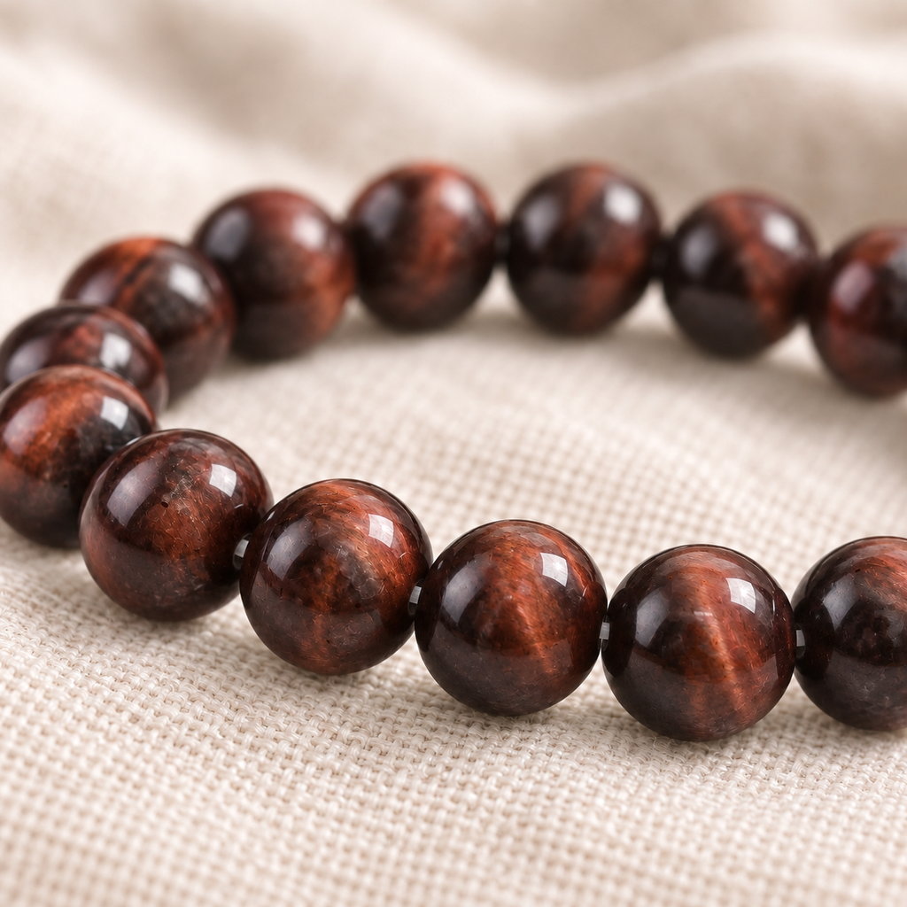 Red Tiger Eye 8mm stretch bracelet macro
