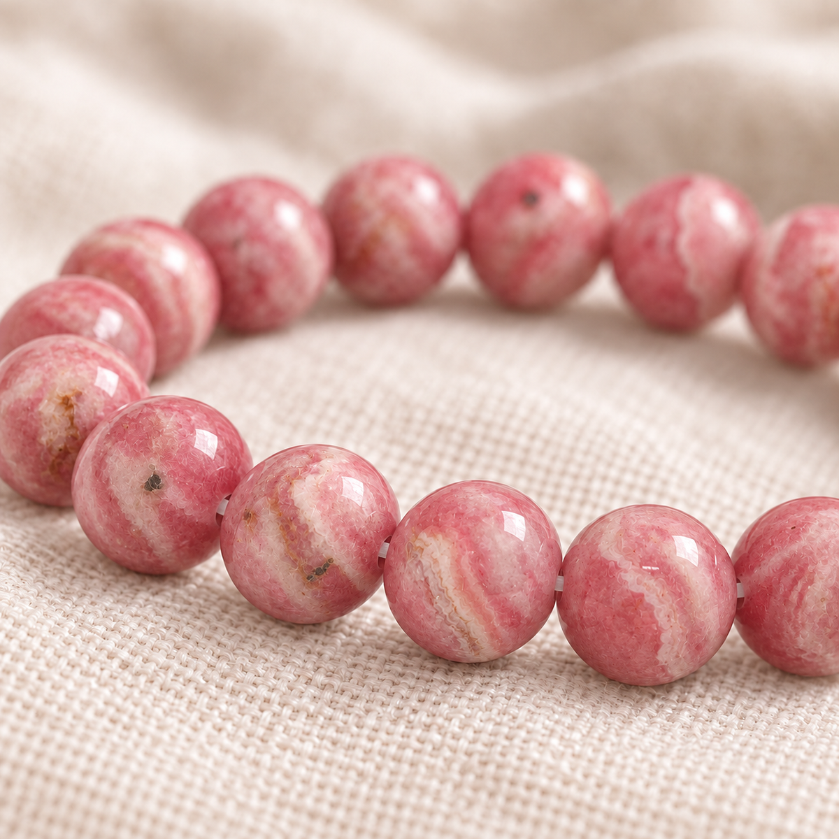Rhodochrosite 8mm stretch bracelet macro