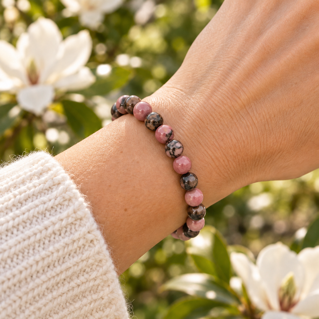 Rhodonite 8mm stretch bracelet wrist