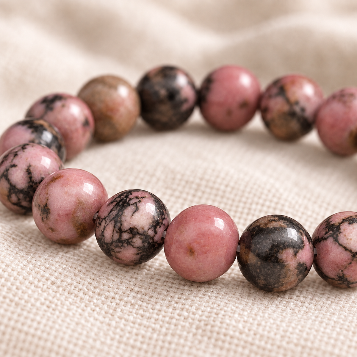 Rhodonite 8mm stretch bracelet macro