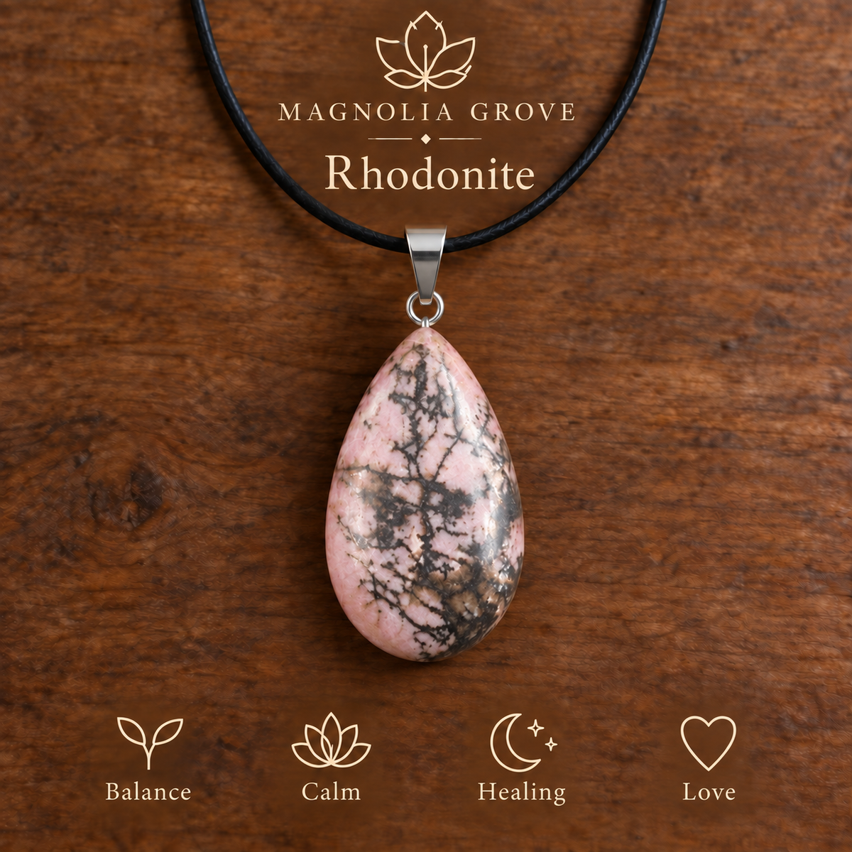 Rhodonite drop pendant — main