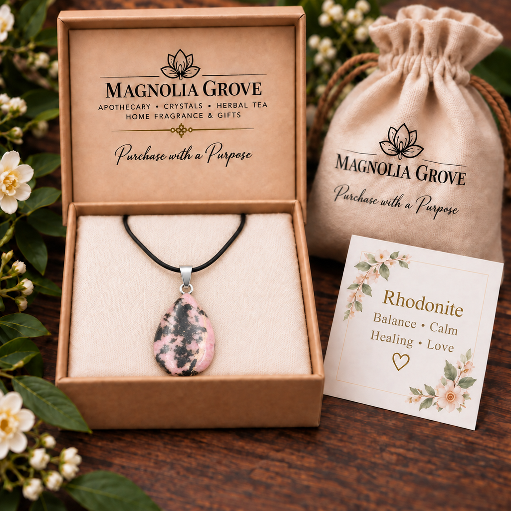 Rhodonite drop pendant — gift