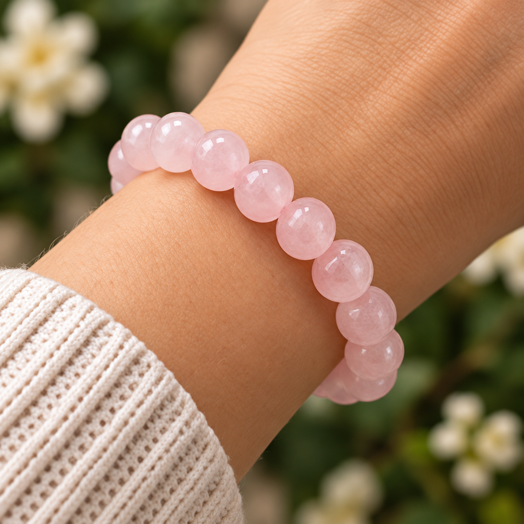 Rose Quartz 8mm stretch bracelet wrist