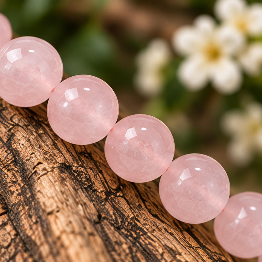 Rose Quartz 8mm stretch bracelet macro