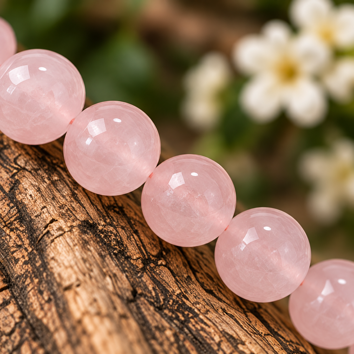 Rose Quartz 8mm stretch bracelet macro