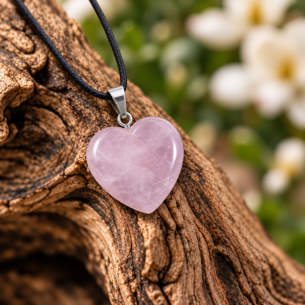 Rose Quartz Heart Pendant — Close-up