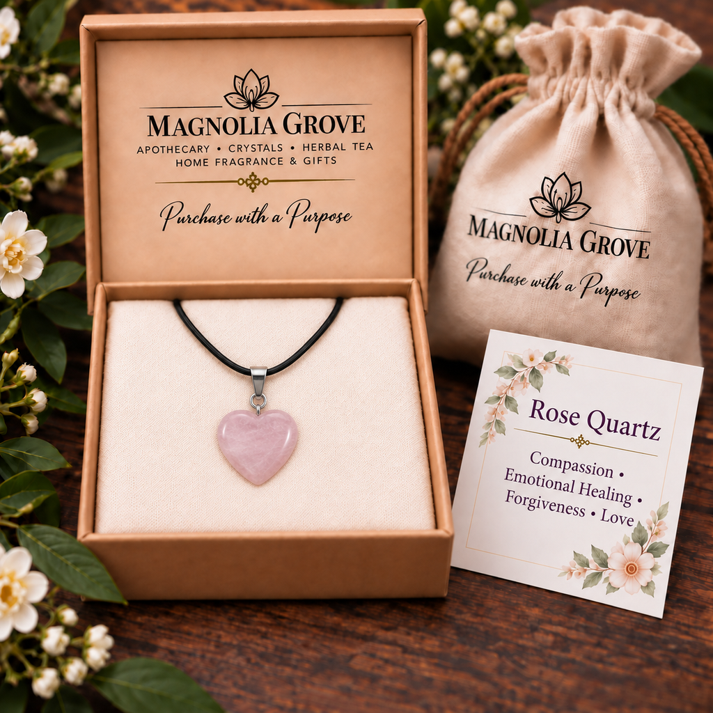 Rose Quartz Heart Pendant — Gift-box scene