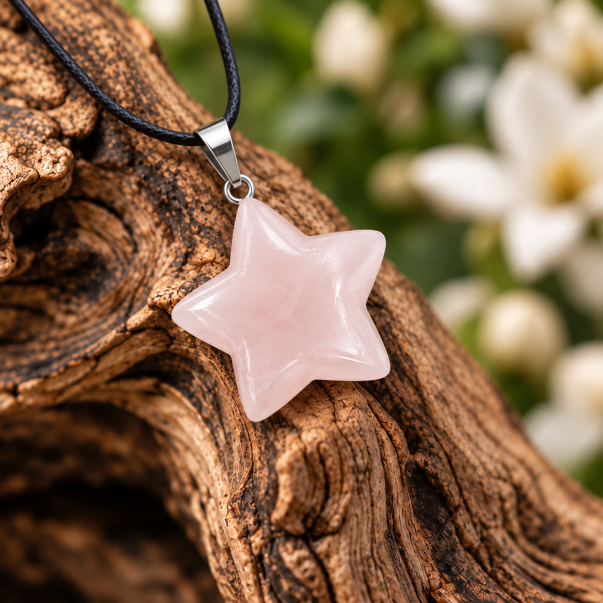Rose Quartz Star Pendant — Close-up