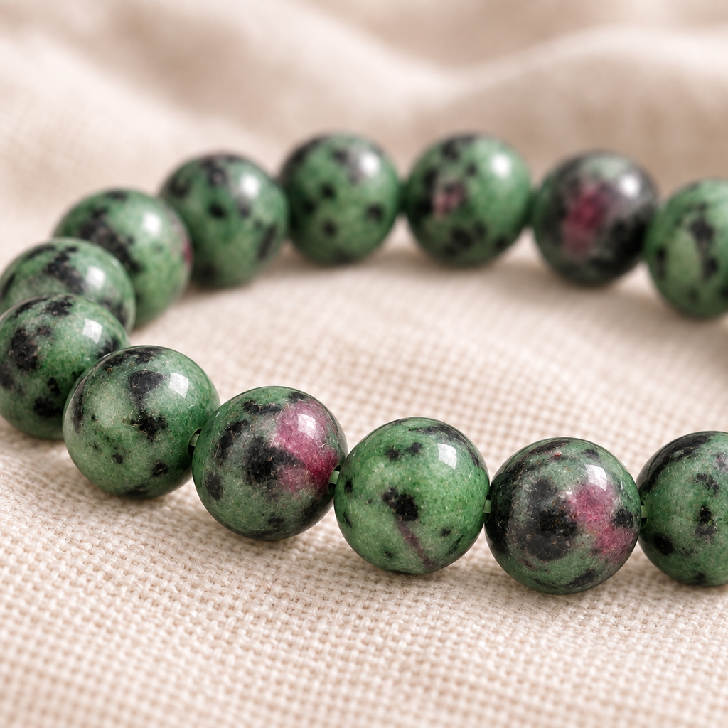 Ruby in Zoisite 8mm stretch bracelet macro