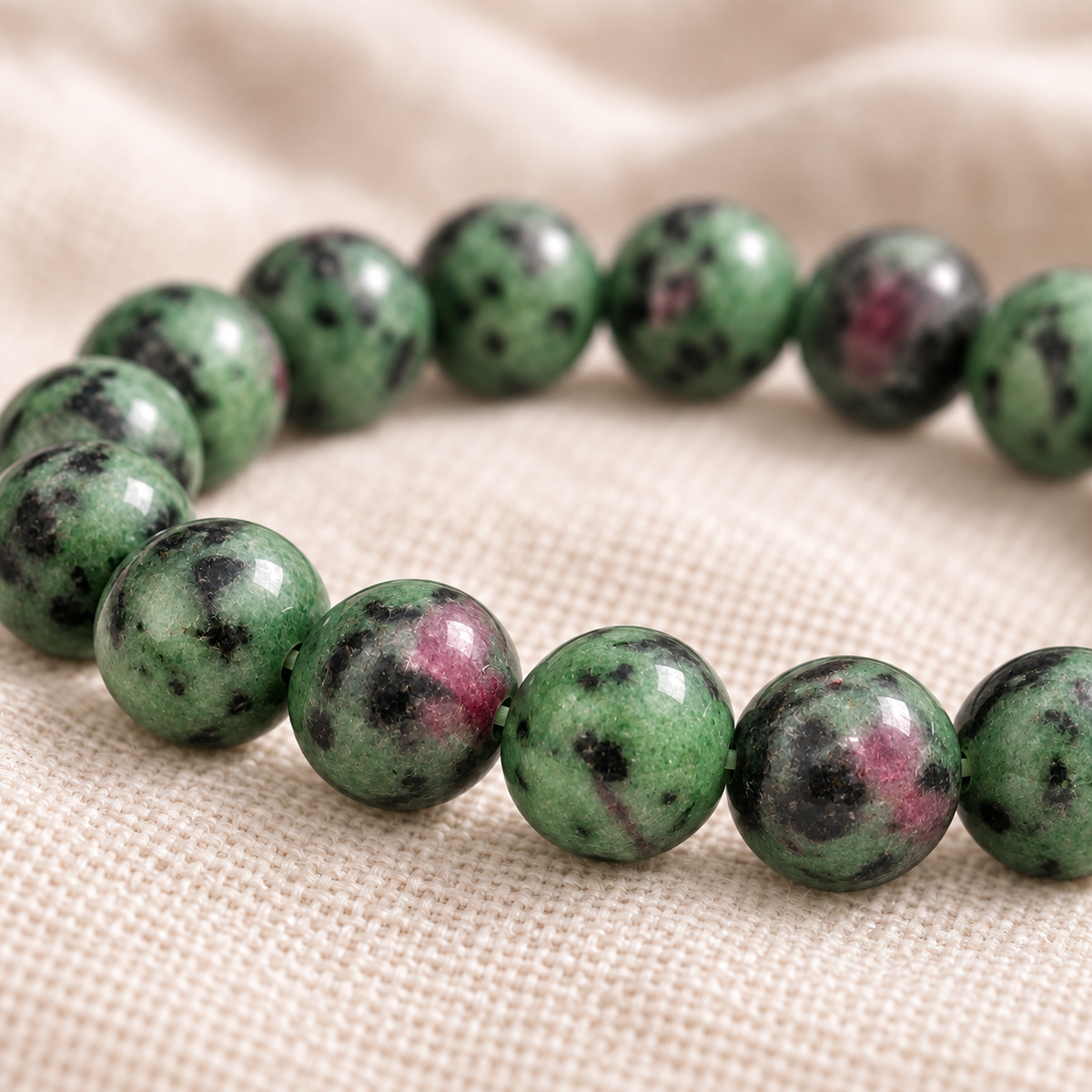 Ruby in Zoisite 8mm stretch bracelet macro