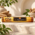 SAC Palo Santo incense, 20 sticks, displayed horizontally with palo santo wood