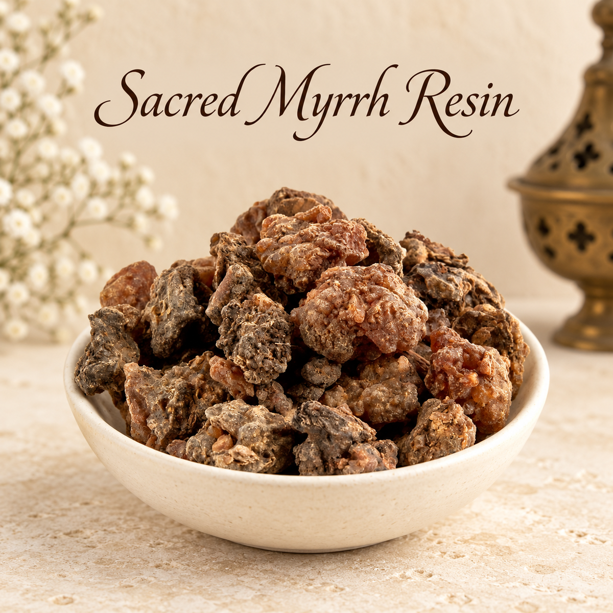 Sacred Myrrh Resin natural resin incense in an elegant ceramic bowl