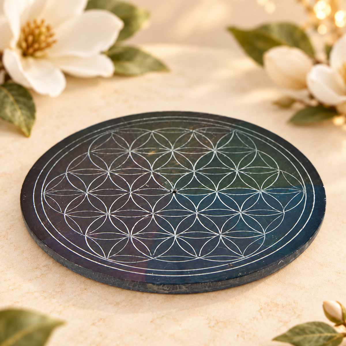 Flower of Life Soapstone Incense Plate – 4 Inch