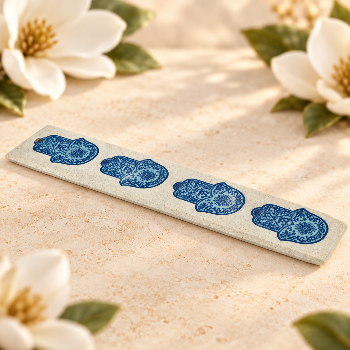 Blue Hamsa Sandstone Incense Stick Holder – 10 Inch in Magnolia Grove styling