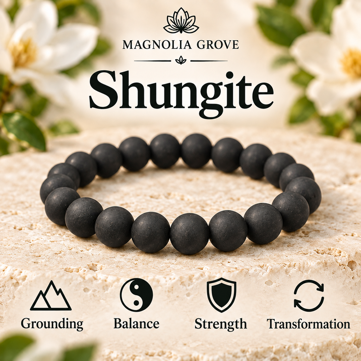Shungite 8mm stretch bracelet hero