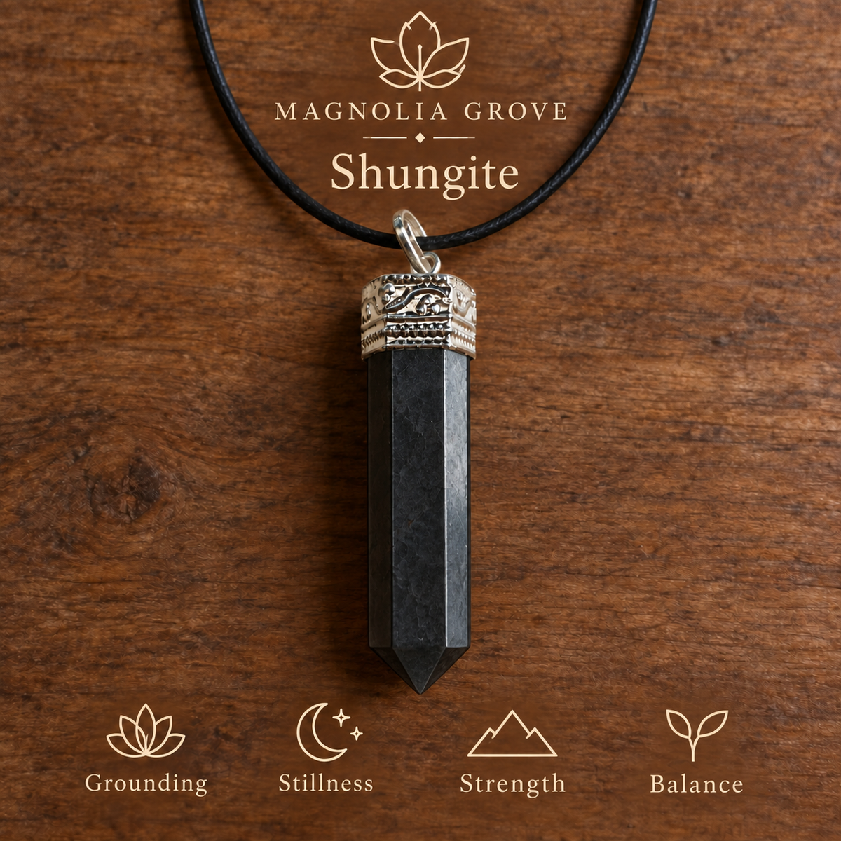 Shungite pencil pendant — main branded image