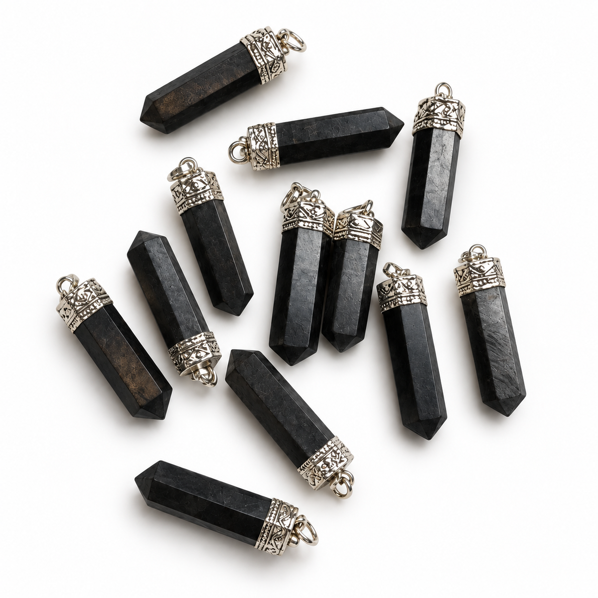 Shungite pencil pendant — color and pattern variations