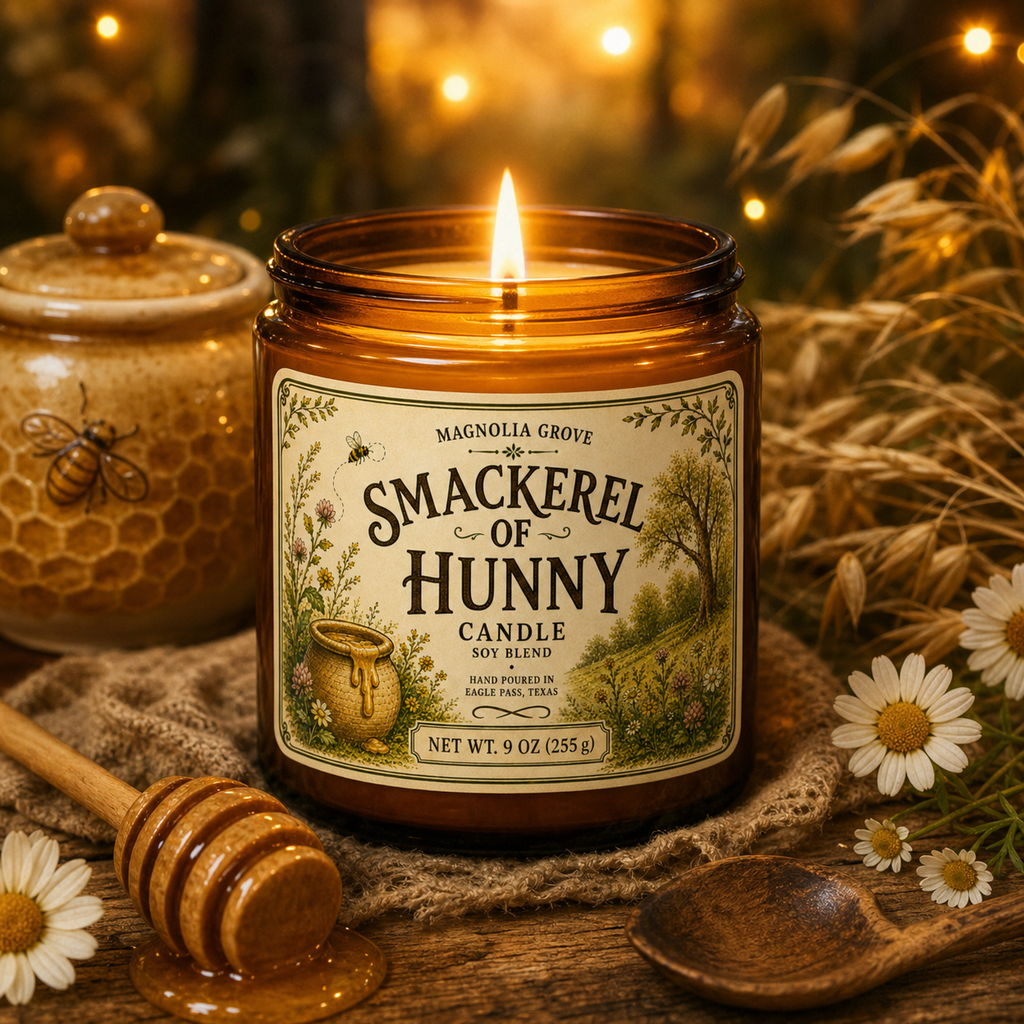 Smackerel of Honey candle lit in a storybook setting