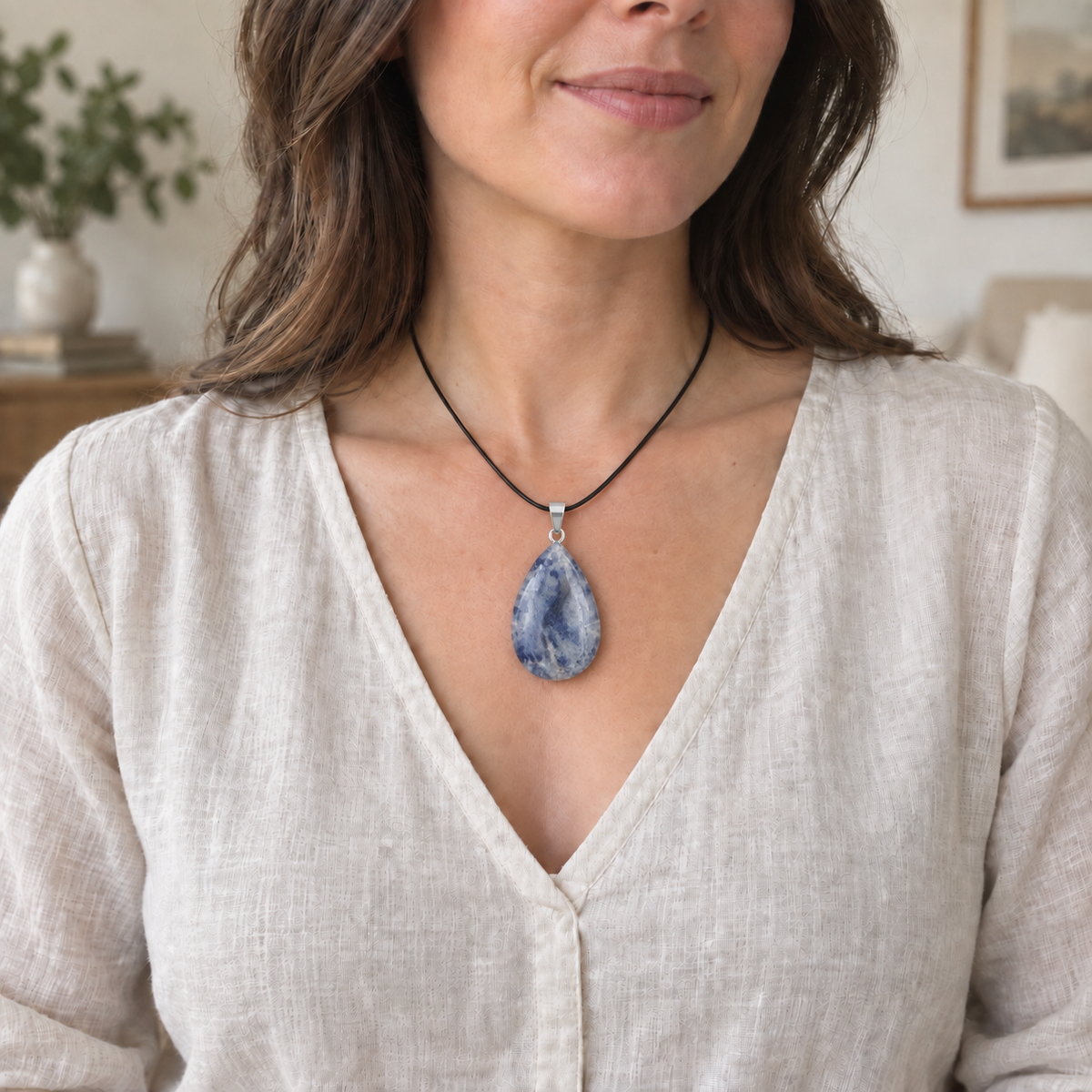 Sodalite drop pendant — lifestyle
